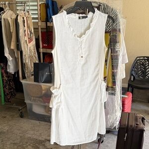 White Linen Sleeveless Ruffle Dress